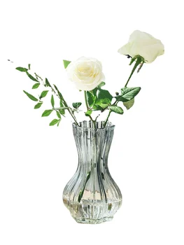 Vazo yaratıcı dekorasyon oturma odası çiçek düzenleme cam şeffaf Nordic ışık lüks sucul çiçekler gül