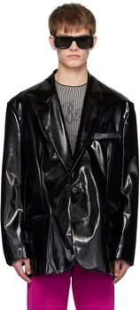XS-6XL Yeni 2023 Erkek Kadın Saç Stilisti Podyum Moda Basit PU Siyah Parlak Gevşek Blazer Takım Elbise Ceket Sahne Artı Boyutu Kostümleri