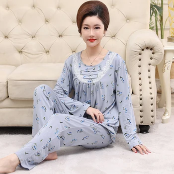 Yeni Kadın Pijama Seti M-5XL Kadın Pijama Uzun Kollu Çiçek Pijama Modal Ev Giyim