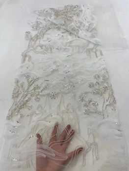 Yüksek dereceli payetler ve tüp boncuk işlemeli Afrika düğün dantel muhteşem elbise için yeni Fransız net dantel CD