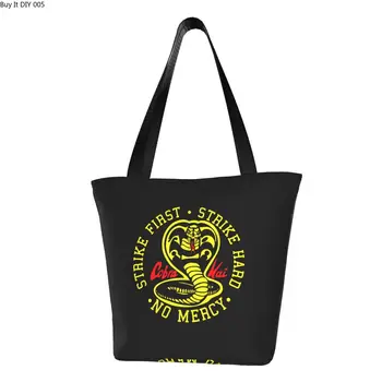 Özel Cobra Kai Karate Kid Tuval alışveriş çantası Kadın Kullanımlık Bakkal Strike Ilk Grev Sert 80 S Film alışveriş çantası çanta