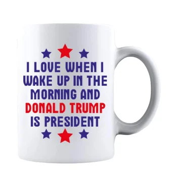 Üç Yıldız sabah uyandığımda Seviyorum Ve Donald Trump Başkan Komik Seramik Kahve Kupa çay bardağı
