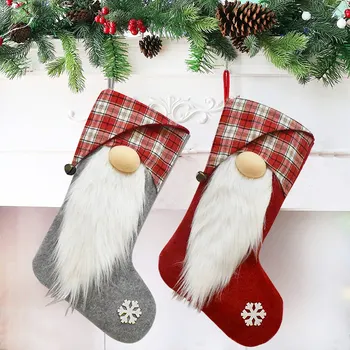 Şekerler Çanta Goodie Çanta Hediyeler Çanta Büyük Peluş Çorap Şekil Tasarım Saklama Torbaları Noel Ağacı Asılı 45 * 20 cm Şekerler