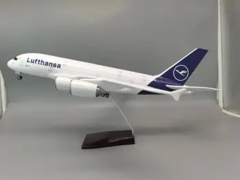 1/160 Ölçekli A380 Lufthansa Havayolu Modeli 50.5 CM A380 Uçak Aydınlatma ve Tekerlekler Die-cast Plastik Reçine Uçak Colle