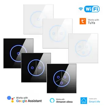 10A WİFİ Tuya Akıllı Anahtarı AB 1/2 / 3Gang ışık Anahtarı Alexa Google Ev Ses Kontrolü Cam Panel Dokunmatik Sensör Anahtarı Akıllı Yaşam
