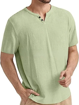 2023 erkek tişört Yaz Plaj Kısa Kollu T Shirt Casual Katı Vintage Pamuk Keten Gömlek Üst Beyaz Siyah Erkek Giyim