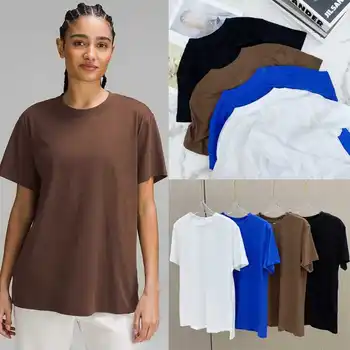 2023 İlkbahar ve Yaz Kadın Düz Renk T-shirt Yuvarlak Boyun Kısa kollu Gevşek Tüm Maç Üstleri