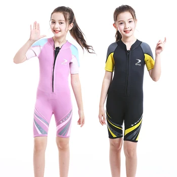 2023 Moda 2.5 MM Neopren Wetsuit Kızlar Ön Fermuar Tek Parça Kısa Kollu Kalınlaşmak Sıcak Yüzme Dalış sörf kıyafeti