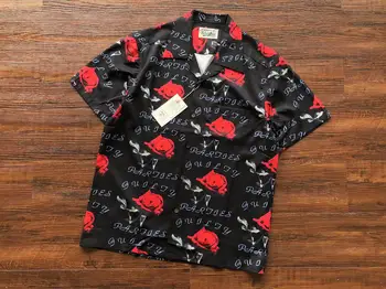 23SS Yeni Fasion
 Gül Baskı WACKO MARİA Plaj Gömlek Erkekler Kadınlar Streetwear Hawaii En Tees Techwear