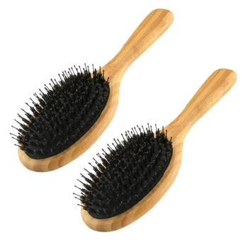 2X Saç Fırçası Domuzu Kıl Saç Fırçası Naylon Pimleri İle Bambu Kürek Dolaşık Açıcı Fırça Dolaşık Açıcı Ekleyerek Parlatıcı Fırçalar