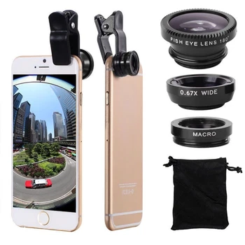 3 in 1 Balıkgözü Telefon Lens Geniş Açı zoom objektifi balık gözü Makro Lensler Kamera Kitleri ile Klip Lens Telefon Tüm Akıllı Telefon için