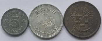 3 Parça bir Set İkinci Yenilgiden sonra Japon Hükümeti Versiyonu Showa 20-21 1945-46 Paraları 5-10-50 Yuan
