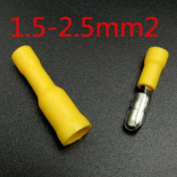 50 adet Sarı Erkek Kadın Bullet Konnektör Sıkma Terminalleri Kablolama 1.5-2. 5mm2