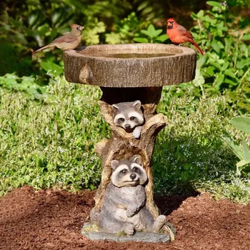 Bahçe Dekorasyon Reçine Rakun Birdbath Polyresin Antika Bahçe Kuş Banyosu Ev Bahçe Yard Açık Yard Dekor Çeşmeler