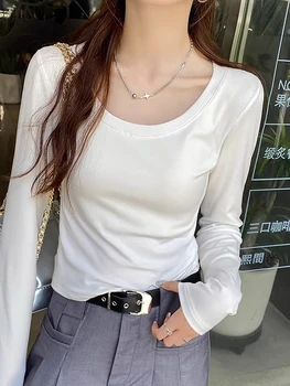 BOBOKATEER uzun Kollu tişört Kadınlar İçin Sonbahar Giysileri 2023 Katı Rahat Temel Tişörtleri Poleras Mujer Camisetas yuvarlak boyun Üst