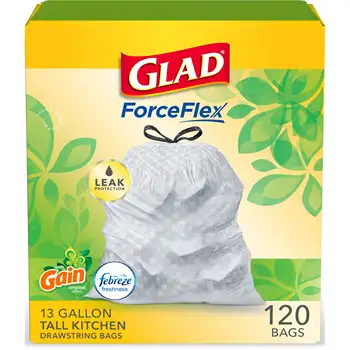Glad ForceFlex Tall Mutfak Çöp Torbaları, 13 Galon, 120 Torba (Orijinal Koku Kazanın, Tazeliği Tazeleyin)