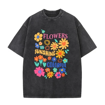 Her Türlü çiçek Çiçek Baskı Erkek T-Shirt Moda Sokak Rahat T Shirt Büyük Boy T-Shirt Yaz pamuklu erkek giysileri