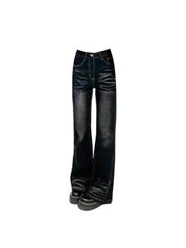 Kadın Gotik Siyah Kot 90s Estetik Y2k Yüksek Bel Kot Kot pantolon Vintage Harajuku 2000s Baggy Geniş Bacak Kovboy Pantolon