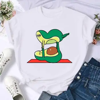 Kadın Rahat Üst Avokado Panda Sevimli Baskı T Shirt Komik Kısa Kollu Moda Yaz Kadın Tişörtleri Karikatür grafikli tişört T-Shirt
