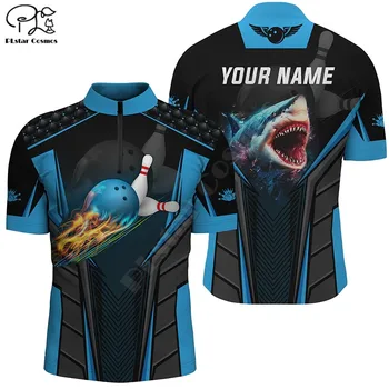 Kişiselleştirilmiş 3D bowling gömlek erkekler için Özel köpekbalığı takım mavi bowling topu Bowling Çeyrek Zip Gömlek 3D Baskı Gömlek Tees Tops