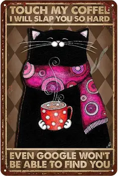 Komik Duvar İşareti-aşk kedi tabela-dokunmatik benim kahve-siyah kedi sanat posterleri tabela metal ev banyo dekor hayvan
