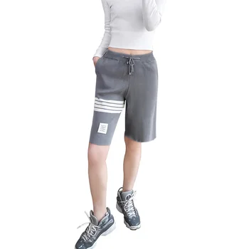 Lafarvie Zarif Siyah Egzersiz kısa pantolon Kadın Örgü Rahat İpli spor pantolonlar Iş Elbisesi Uzun Gevşek Düz Pantolon