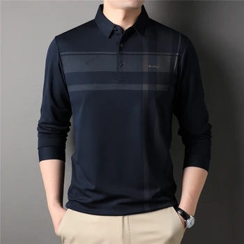 Marka Çizgili polo tişört Erkek Giysileri Bahar Yeni Varış Klasik Yumuşak uzun Kollu tişört Iş Rahat Üstleri Z5154