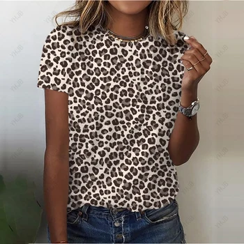 O-Boyun T-Shirt Kadınlar İçin 3d Leopar Baskı Tees Tops Casual Sokak Kadın Giyim Yaz Moda Büyük Boy T-Shirt Bayan Y2k Giyim