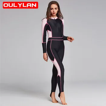 Oulylan Kadın Wetsuit Tek Parça dalgıç kıyafeti Güneş Koruma Uzun Kollu Mayo Dalış Takım Elbise Hızlı Kuru mayo