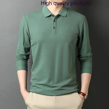 Pamuk 100 % Erkek polo gömlekler Yüksek Kalite Uzun Kollu Düz Renk Iş Rahat Erkek T-Shirt Basit Adam Tees 3XL