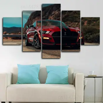 Spor Araba Ford Mustang Poster 5 Panel Tuval Baskı Duvar Sanatı Ev Dekor HD Baskı Resimleri Odası Dekor Yok Çerçeveli 5 adet