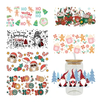 Transfesr Sticker Santa Bebek Noel Kahve Baskılar İçin 16 oz Libbey Gözlük Sarar Şişeleri Fincan Can DIY Su Geçirmez D4224