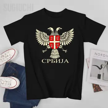 Unisex Erkekler Sırbistan Srbija Sırp Sırp Kartal Bayrağı Tişört Tees O-Boyun T Shirt Kadın Erkek %100 % pamuklu tişört