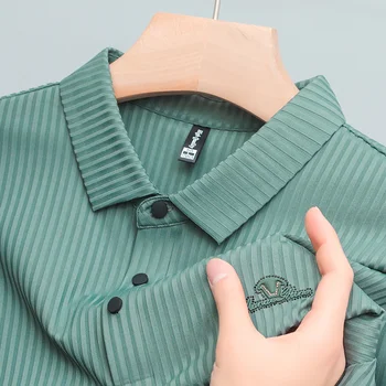 Yaz high-end ipek nefes kısa kollu tişört erkekler 2023 yeni moda marka nakış rahat iş yaka POLO GÖMLEK