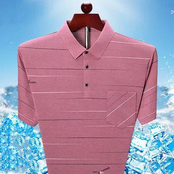 Yaz Yeni Giysiler Erkekler için kısa kollu tişört Buz İpek Gevşek Çizgili Baskı turn-aşağı Yaka Polo Moda Vintage Tops