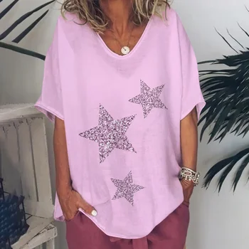 Yeni Yaz kadın T-shirt V Yaka Kısa Kollu Çiçek Baskı Rahat Retro Moda çok Yönlü tişört Orijinal Gece Gevşek Fit