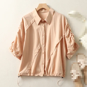 Yeni Yaz Moda Kadın Bluz 2023 Düz Renk Yaka ve Rotator Manşet Casual Düğmeler Gömlek ve Bluzlar Kadınlar için REE1987