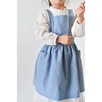 Çocuklar Pamuk Önlük Elbise Ebeveyn-Çocuk Bebek Çocuk Pişirme DIY Etek Düz Renk Sanat Reklam Kawaii Mutfak Aksesuarları